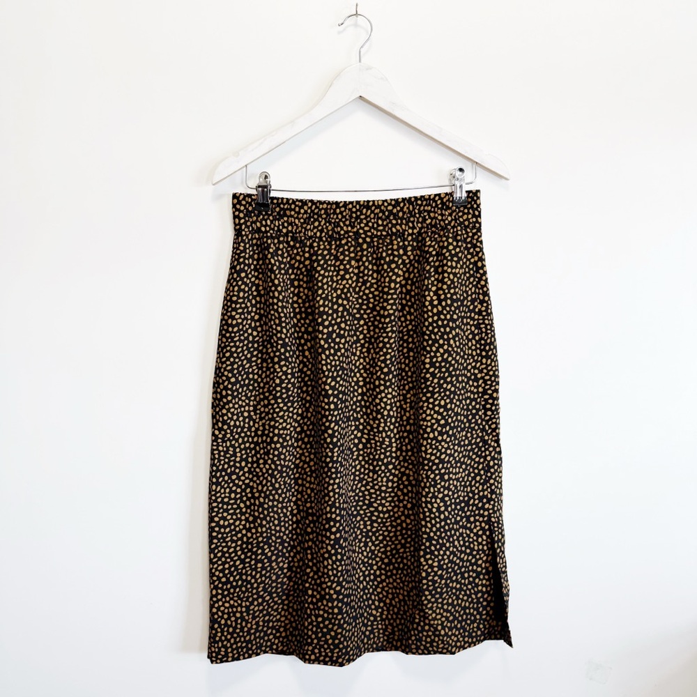 J. CREW Factory Black Gold Dot Lined Midi Length Skirt Pull On S Small